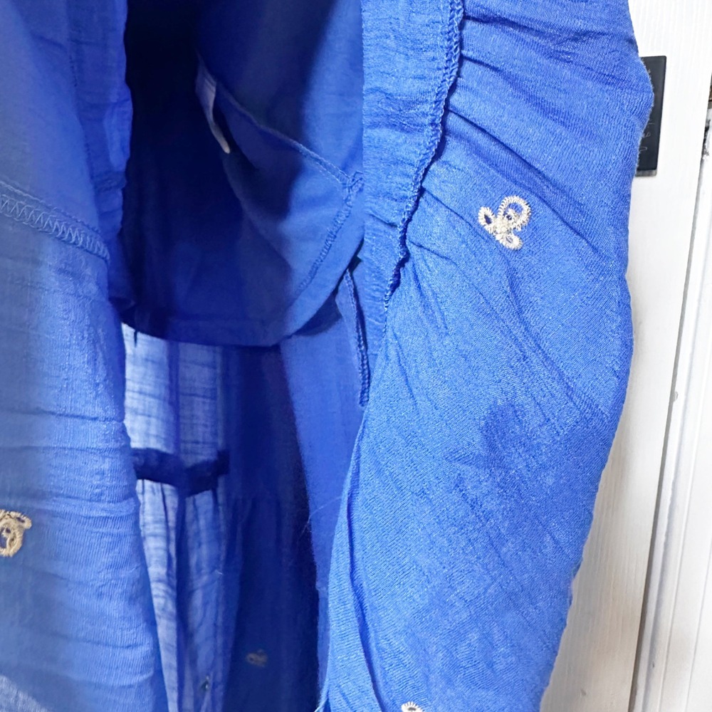 Fig and Flower‎ Blue Embroidered Maxi Dress Boho Tiered V Neck Kimono Sleeve M - Picture 4 of 7